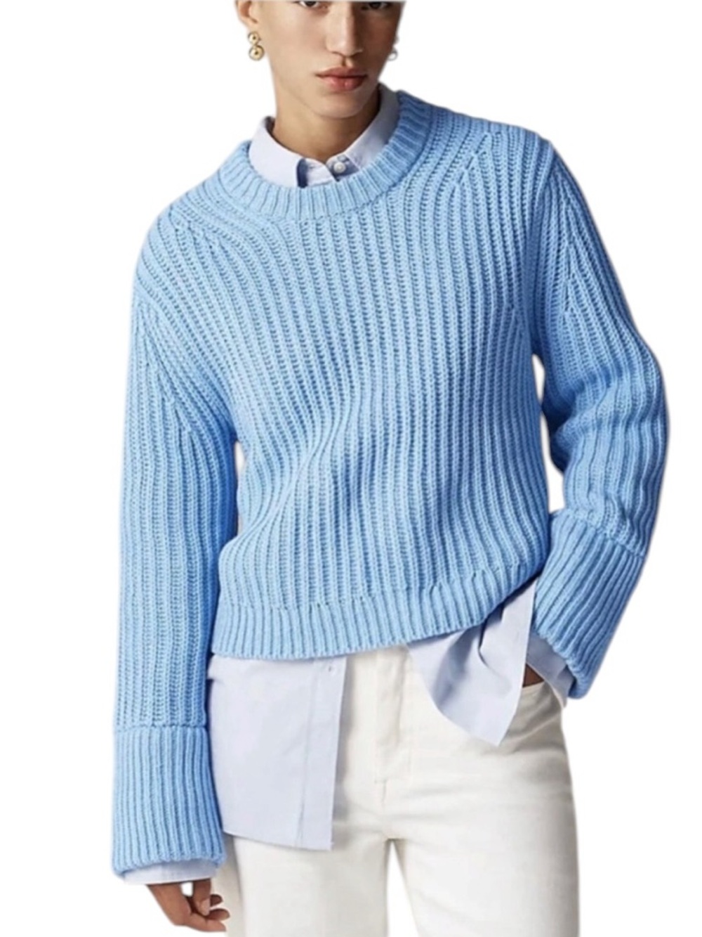 J. Crew Heritage Cotton Fisherman Crewneck Sweater Small Blue NWT Chunky Summer